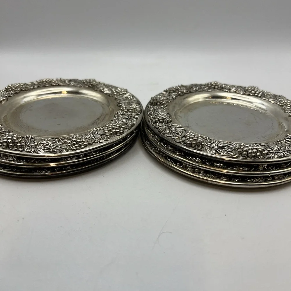 Set of 6 Vintage Godinger Silver Plate Grapevine Wine Coasters 5